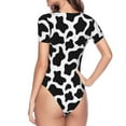 thumbnail image 4 of Balery Cow Print Black White Women's Short Sleevee Crew Neck Bodysuit Tops Short Sleeve Tops Basic-Medium, 4 of 9
