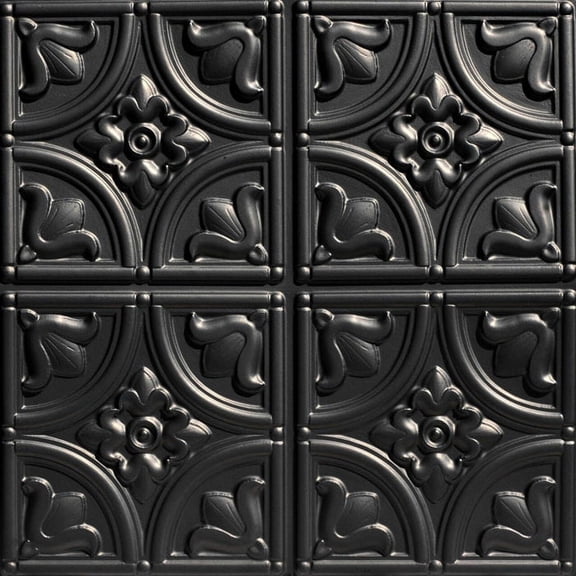 148 - Tiny Tulips 2 ft. x 2 ft. PVC Glue-up Ceiling Panel in Black (40 sq.ft / Pack) - 10 Pieces