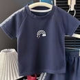 thumbnail image 3 of Ulanda Toddler Baby Boy Girl Summer Outfit Short Sleeve Rainbow T-Shirt Top Solid Color Shorts 2PCS Cute Clothes (Blue, 12-18 Months), 3 of 4