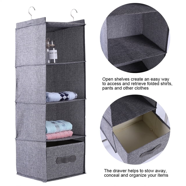 Organizador De Armario Colgante Para Colgar Ropa, Soporte Para Almacenamiento De Ropa, 4 Estantes Con Cajón Gris