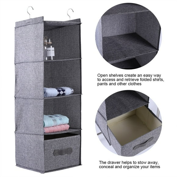 Sonew Closet Accesory,Hanging Closet Organizer Clothes Clothing Storage Holder 4 Shelves with Drawer ,Hanging Closet Organizer