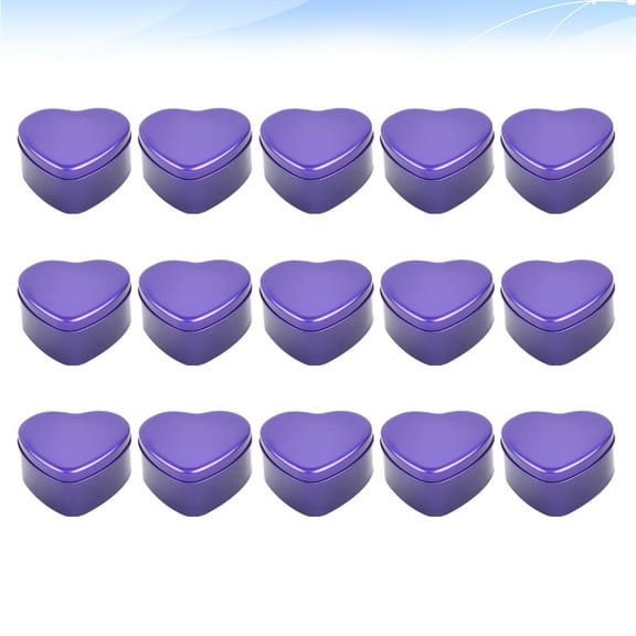 COSMOBETTY 15Pcs Purple Tinplate Heart Shaped Box for Party Treats and Wedding Decorations