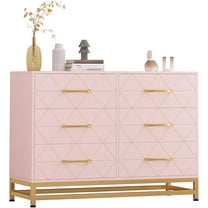Twister.CK 6 Drawers Double Dresser for Bedroom, Chest of Drawers for Living Room Hallway Entryway, Pink