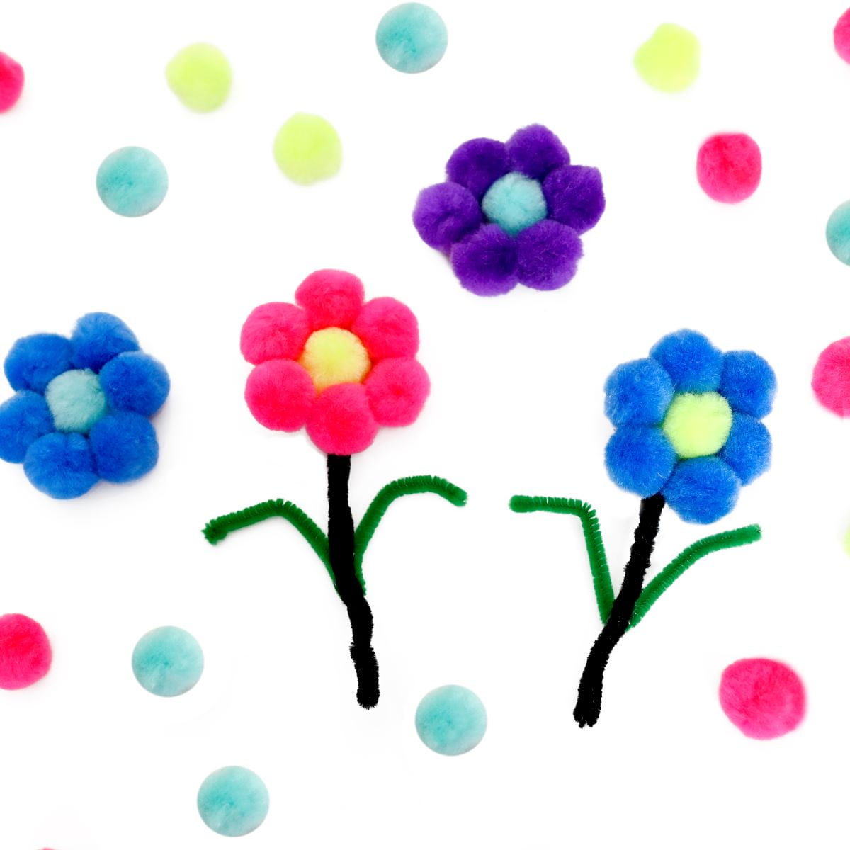 (4 pack) Hello Hobby Neon Multicolor Craft Pom Poms, 100 Count