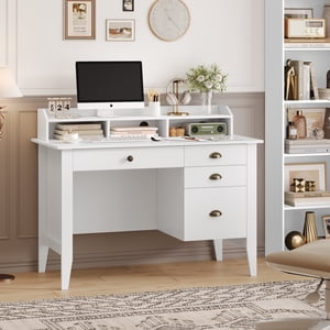 Homfa 47.2" White Computer Desk with Drawers