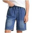 thumbnail image 3 of CAIXIA Boys Jeans Shorts Baggy Wide Leg Straight Wide Leg Denim Shorts Knee Length Elastic Waistband Jorts Kids Fashion Distressed School Bermuda Shorts Kids Clothes with Pockets, 3 of 7
