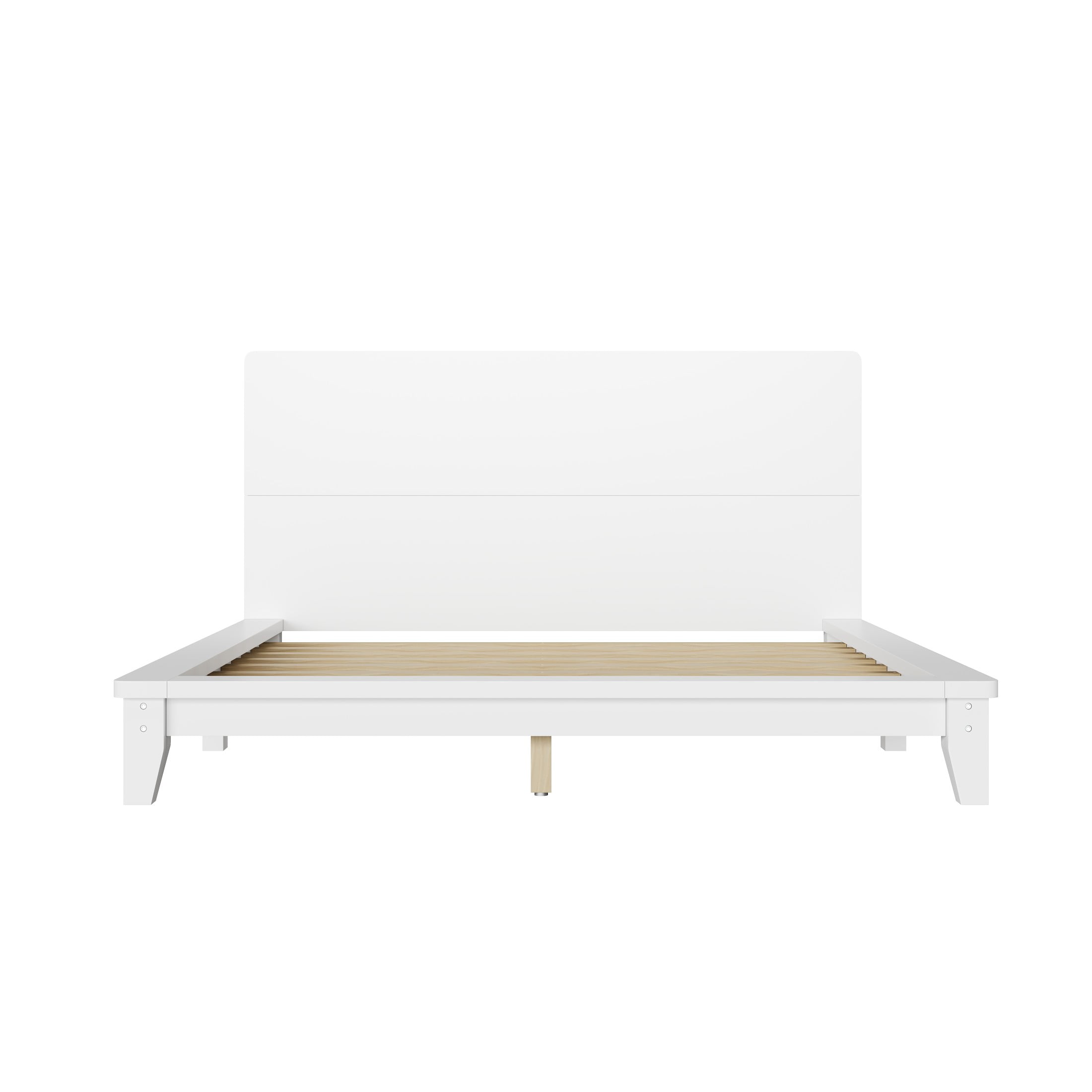 Noble House Hazel Queen Size Pine Wood Platform Bed Frame with Legs and Headboard, Mid-Century Modern Design, White