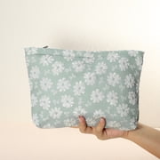Vocoste Flower Cosmetic Bags Zipper Large Capacity Makeup Pouch Green 9.06x2.17x7.48