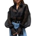 thumbnail image 3 of Female Sheer Up Blouse Mesh Long Sleeve See Through Tops Fashion Trendy Mesh Shirts Tops Black S, 3 of 9