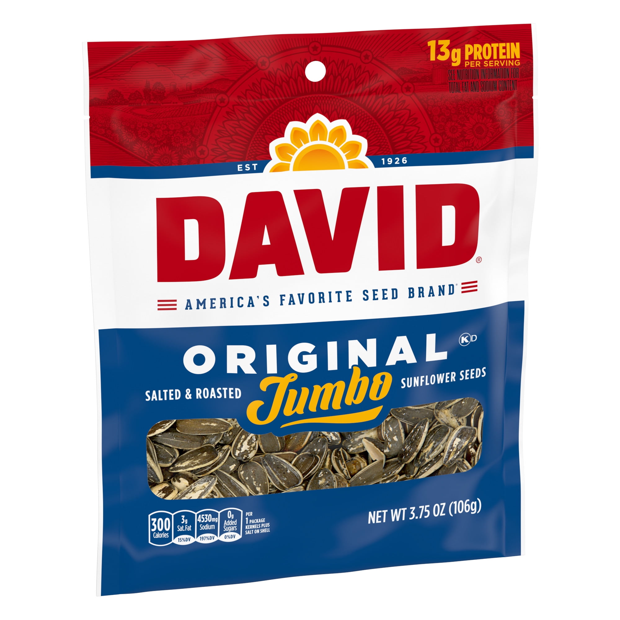 David Original Jumbo Sunflower Seeds, Keto Friendly Snack, 3.75 oz. Bag