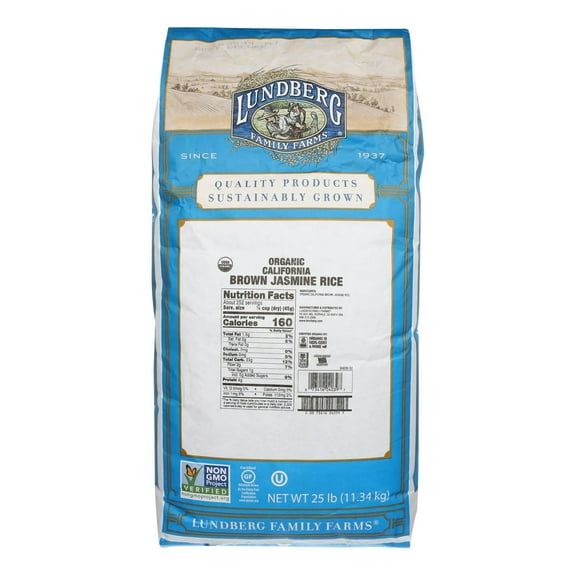 Lundberg Family Farms Organic California Brown Jasmine Rice - Single Bulk Item - 25LB