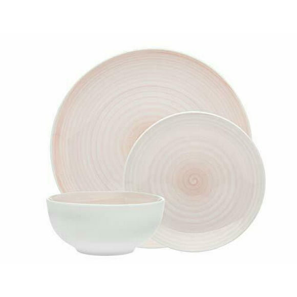 Dinnerware Set Pink Swirl Design Dinner Plate, Salad Plate, Soup Bowl - Service of 4