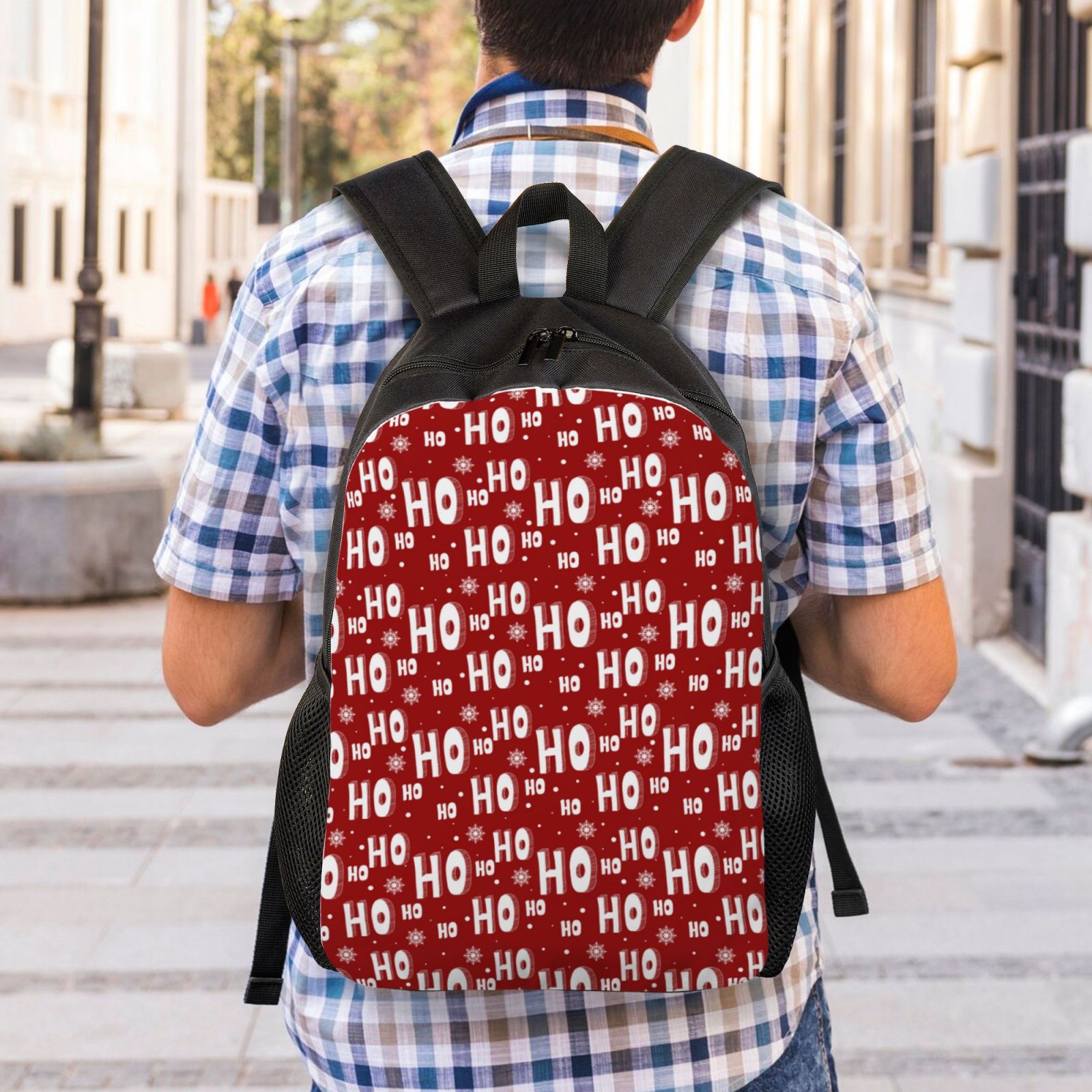 Xecao Ho-Ho-Ho Print School Backpack with Laptop Compartment Small Travel Laptop Backpack for Women Men Waterproof College Backpack Simple School Bag