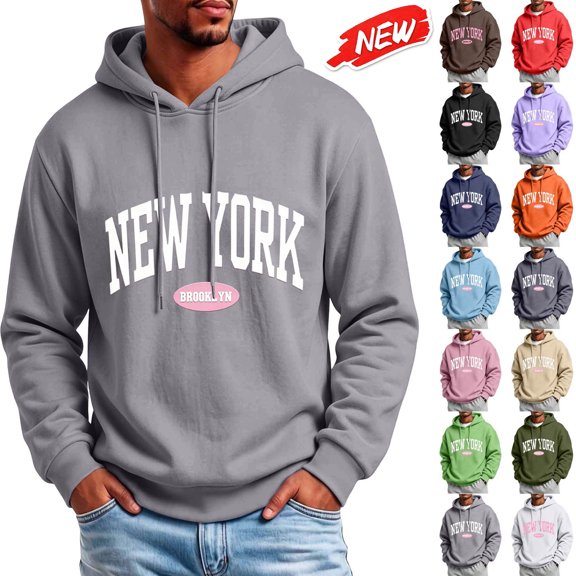 qafoshin Men's Letter-Print Athletic Hoodie, Fall Classic Long-Sleeve Drawstring Hooded Graphic Sweatshirt