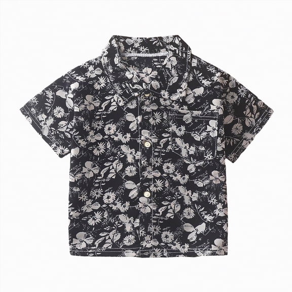 JUMEYU Toddler Hawaiian Shirts for Boys Hawaiian Button Down Dress Shirt Toddler To Big Kid Sizes 3T 4T (Black,3-4 Years)