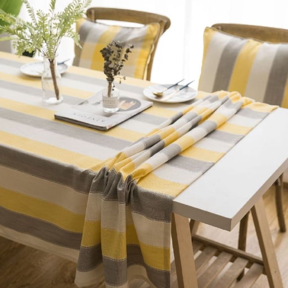 Boho Color Stripe Tablecloth Cotton Linen Waterproof Table Cover Tabletop Decoration for Dining Room Restaurant Party