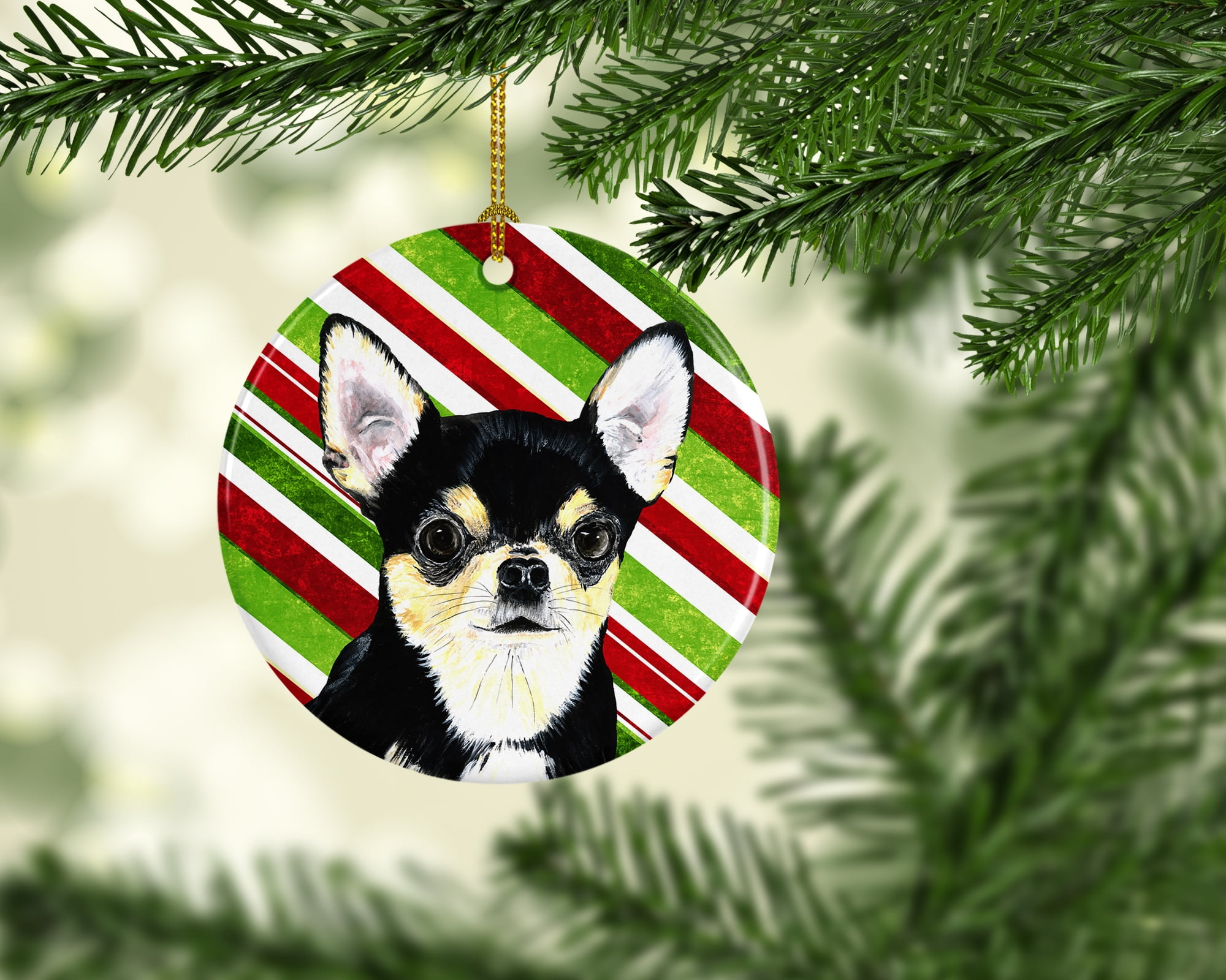 Carolines Treasures SC9359-CO1 Chihuahua Candy Cane Holiday Christmas Ceramic Ornament, Multicolor