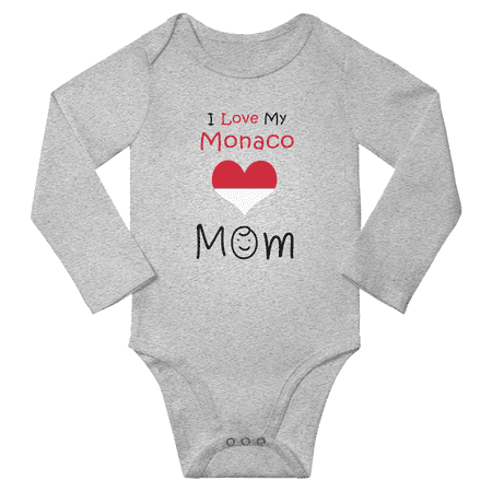 

I Love My Monaco Mom Baby Long Slevve Bodysuit Outfits (Gray 12-18 Months)