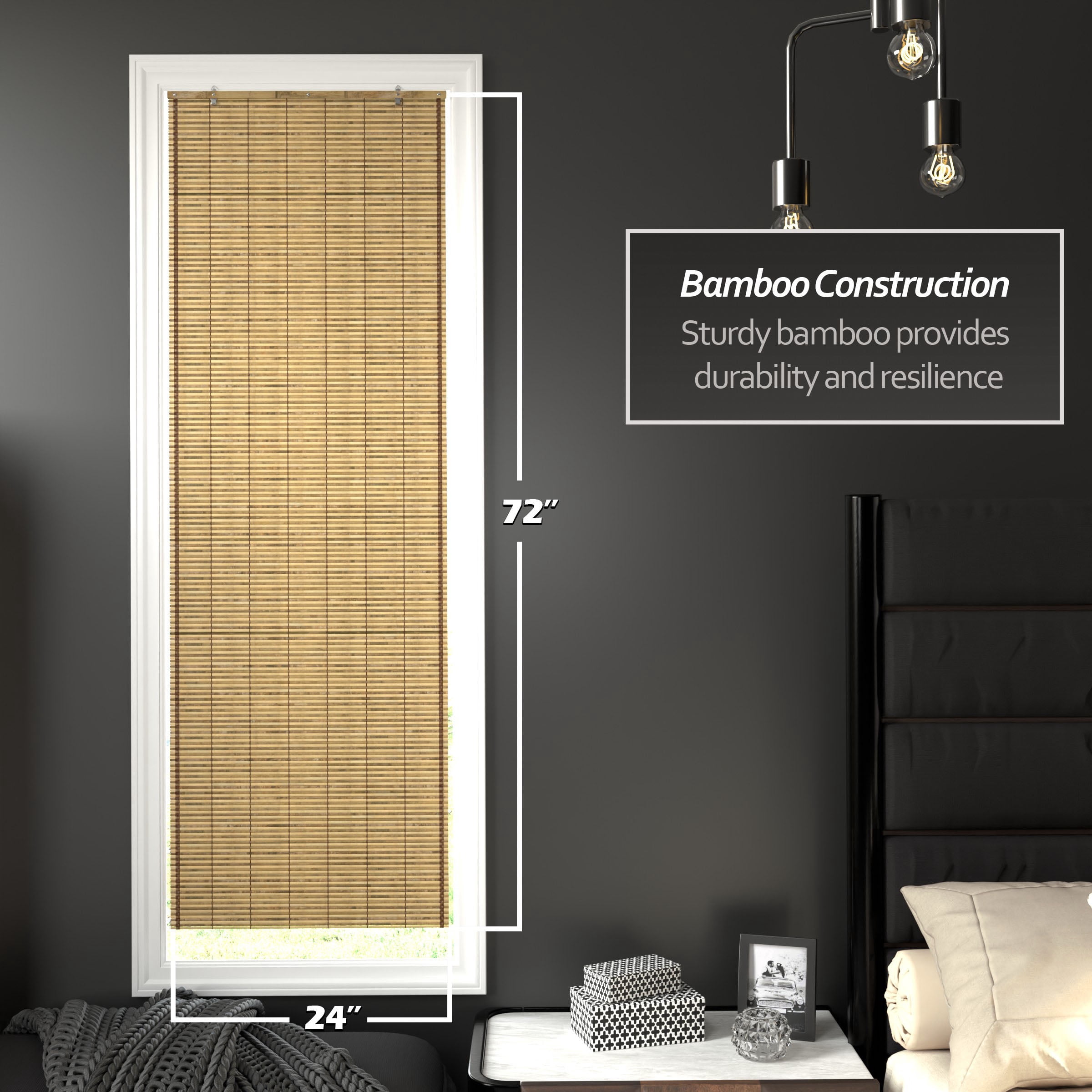 Red Lantern Burnt Bamboo Cordless Window Shade - Tortoise 24" W