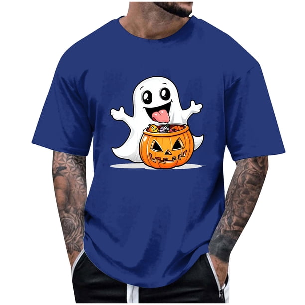 Blusas y camisas de manga corta y cuello redondo para hombre. Blusas/camisetas de manga corta con cuello redondo y estampado de Halloween para hombre. Blusa para hombre.