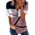 thumbnail image 1 of Jersey de manga corta para mujer, Tops de verano, moda informal, holgado, con estampado de Color en contraste, cremallera, blusa de manga corta para mujer, rojo vino L, 1 of 5