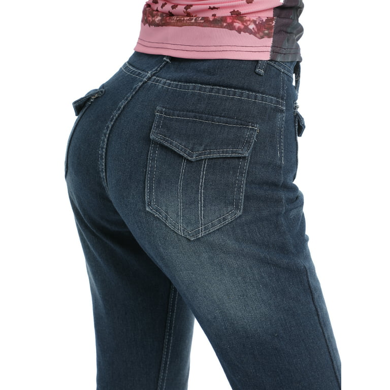 Flare Jeans Vintage Low Waisted Cute Trousers Aesthetic Streetwear Casual  Cargo Pants Women Korean Distressed Jean