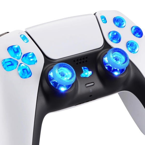 eXtremeRate RGB LED Button & Thumbstick Kit for PS5 BDM-030/040/050/060  7 Colors 9 Modes, Transparent D-pad & Face Buttons - Transparent