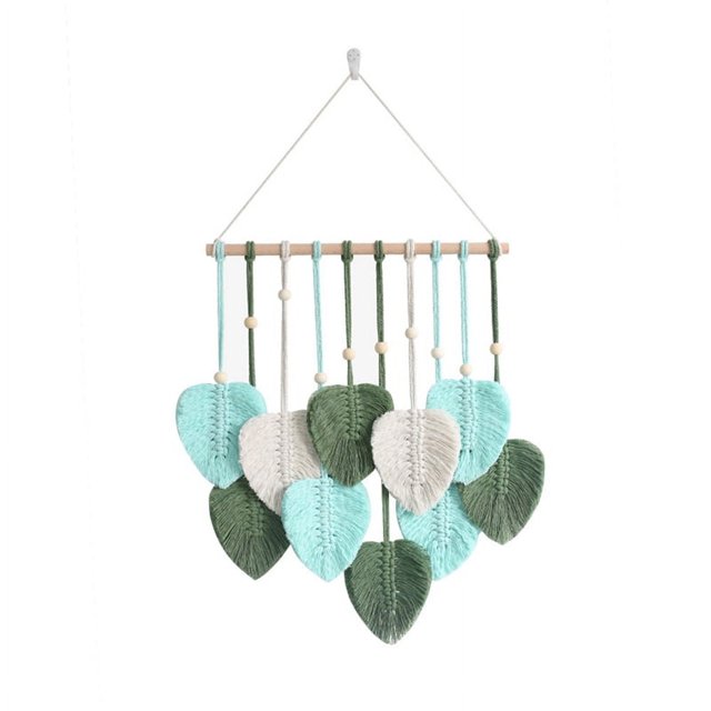 Hojas para colgar en la pared de macramé, decoración de pared de macramé boho, tapiz de borlas de hojas tejidas a mano para colgar en la pared, A