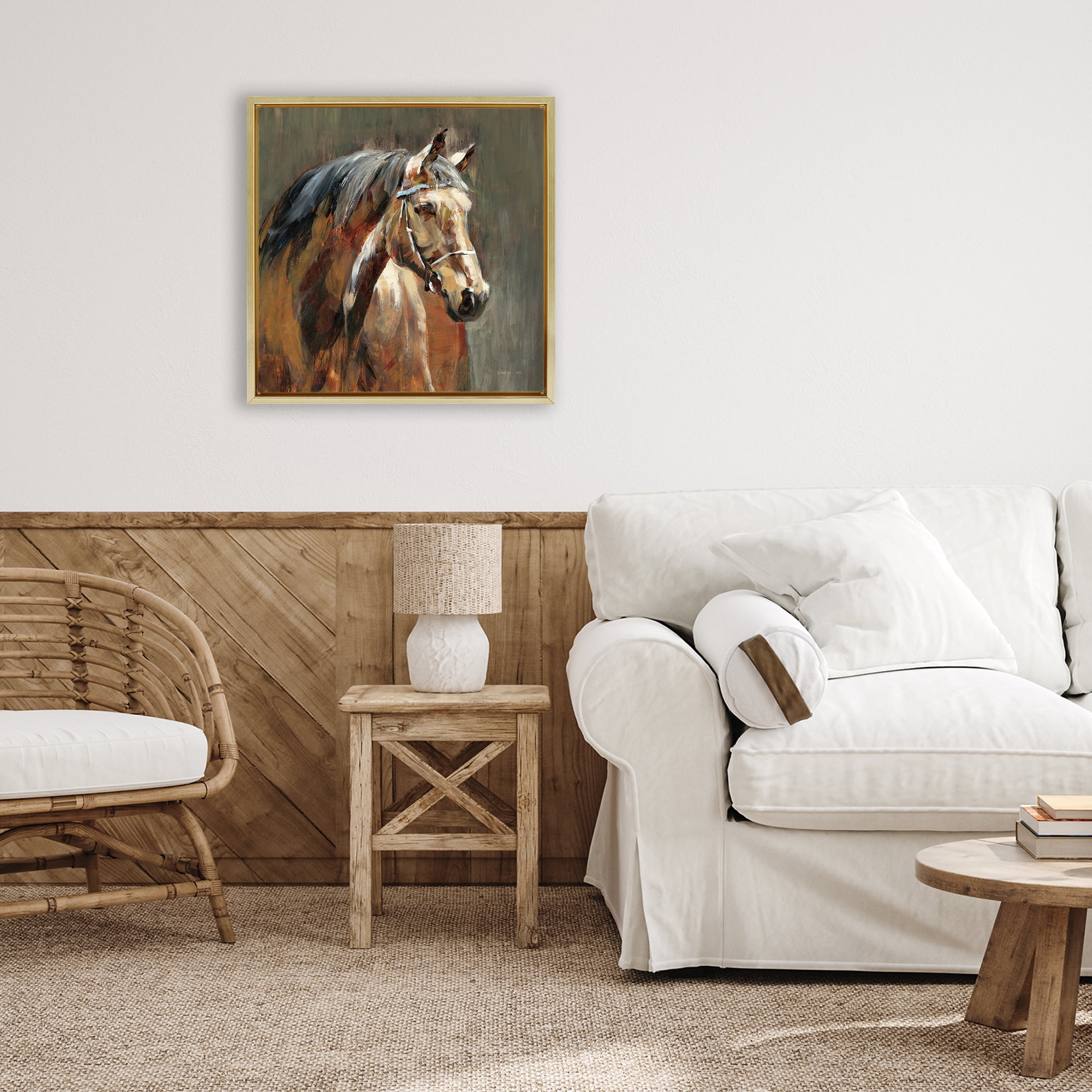 Stupell Industries Horse in Stable at Dusk Gold Framed Floater Canvas Wall Art, design by Danhui Nai