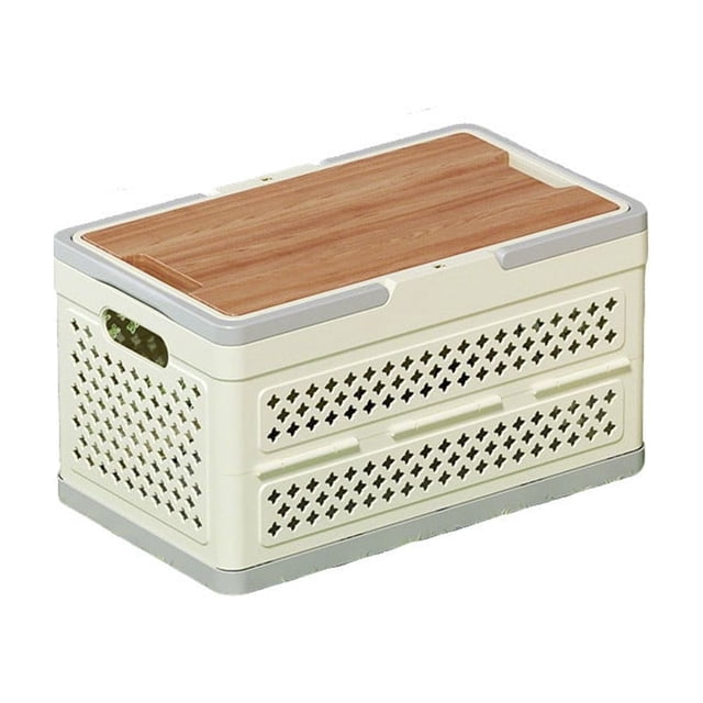 Foldable Storage Box with Lid Plastic Portable Picnic Basket Outdoor Camping Home Organizer