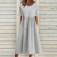 thumbnail image 1 of Lindbes 2024 Été Nouveau P-2TG Vintage Coton Lin Robe Femme Décontractée Ample Col Rond Manches Courtes Mode Maxi Robes Vestidos Mujer, 1 of 7