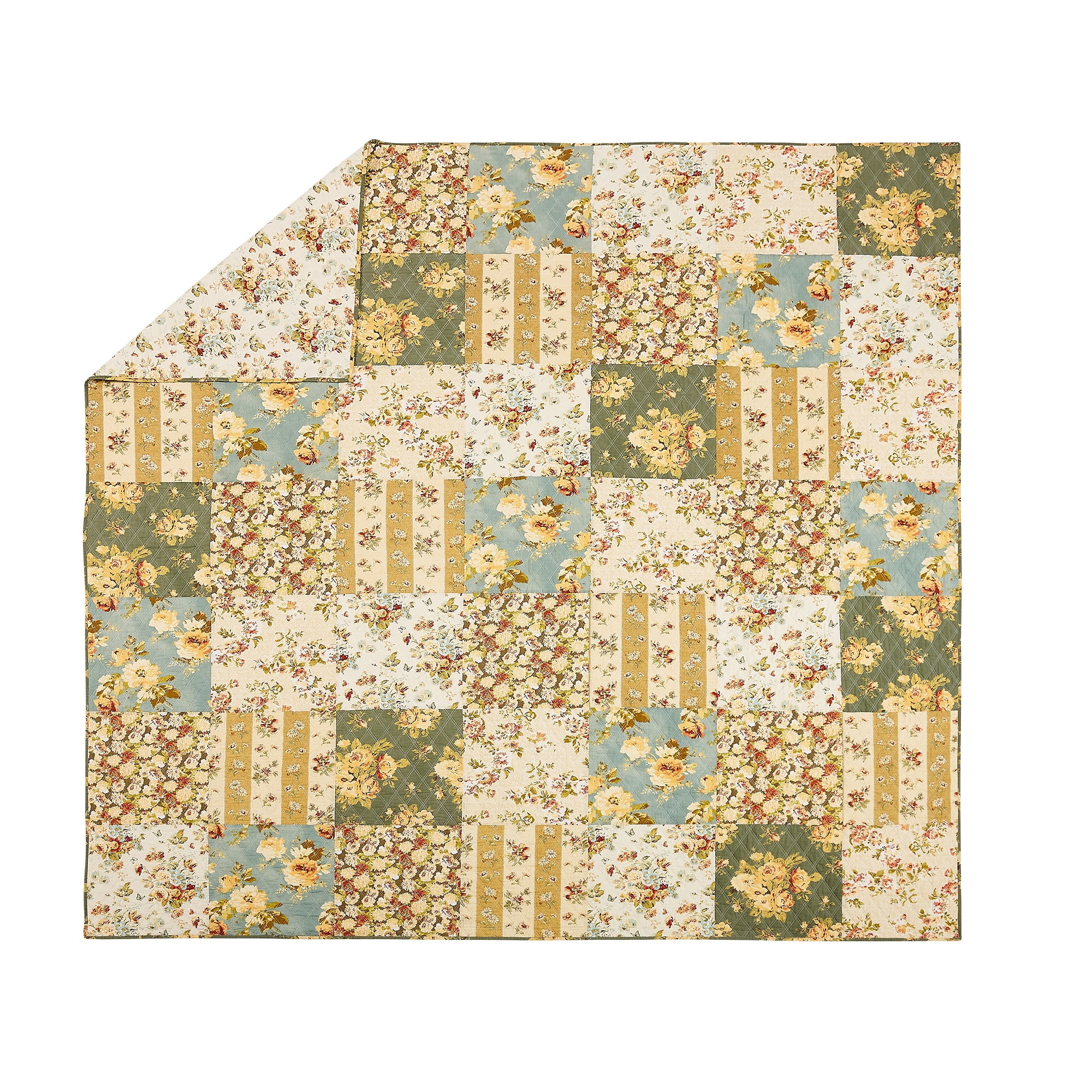 Modern Heirloom Floral Patchwork 3-Piece Quilt Set, Full/Queen
