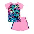 thumbnail image 2 of WIBACKER Girls Leopard Swimsuit Set 2 Pieces Short Sleeve Rash Guard Swimwear UPF 50+ Summer Beach Bathing Suit 4-12 Years, 2 of 10