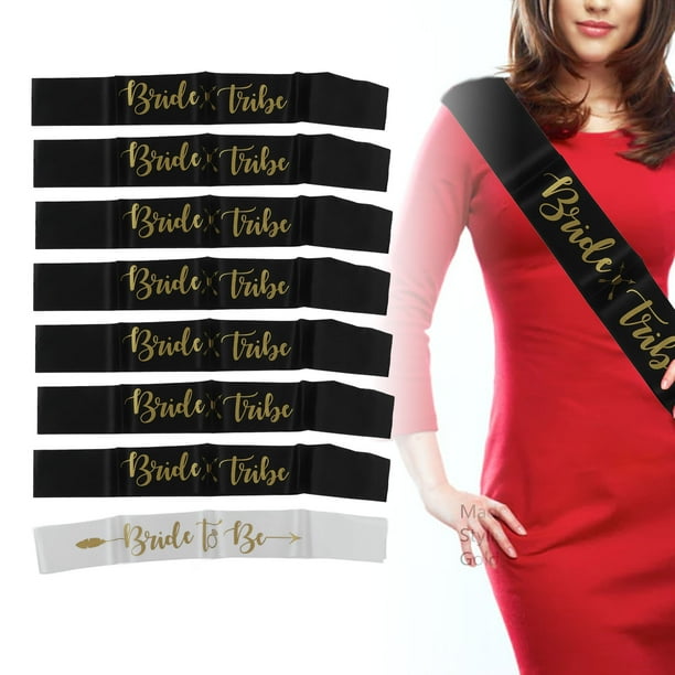 Bride Bridesmaid Sash Polyester Gold Letters Bridesmaid Sash Set Stylish Appearance For Wedding Black White