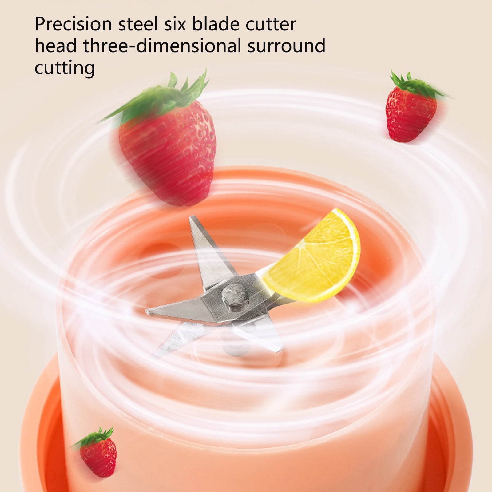 Orange Juicer Machine Small Juicing Cup with USB Charging 480 ml Capacity 6-Blade Head Portable Electric Citrus Press