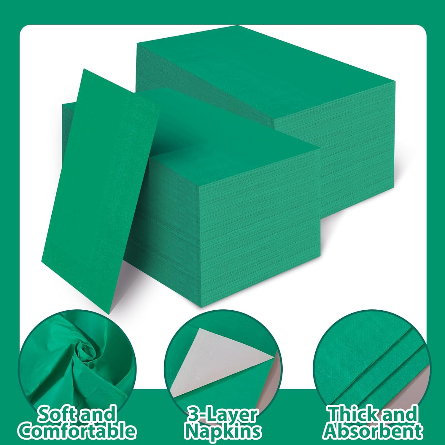 100 Pcs Green Paper Napkins Disposable - Green Guest Dinner Napkins for Bathroom Wedding Birthday Anniversary St. Patrick's Day Party