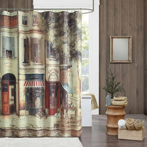 Cafe de Paris Shower Curtain,Waterproof Polyester Shower Curtain,Printed Shower Curtains for Bathroom,Fabric Bathroom Curtains,72" W x 72" H