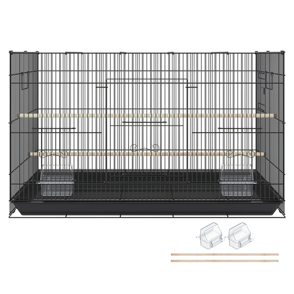 KFFKFF 30" Bird Enclosure, Durable Metal Cage for Small Parrots, Budgies, Lovebirds, and Canaries, Includes Mobile Stand and Tray