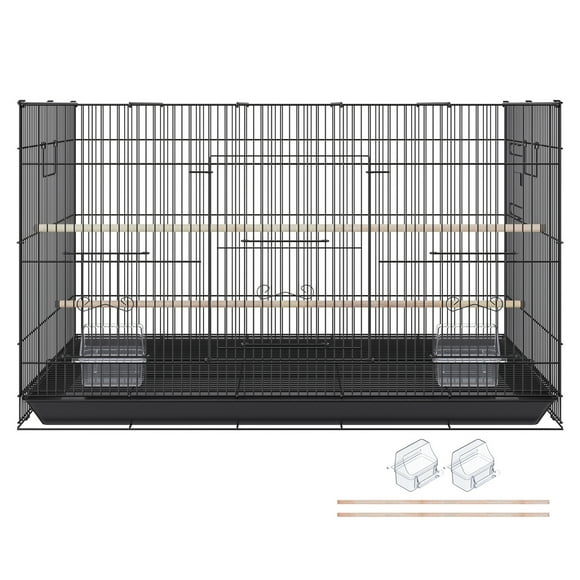 KFFKFF 30" Bird Enclosure, Durable Metal Cage for Small Parrots, Budgies, Lovebirds, and Canaries, Includes Mobile Stand and Tray