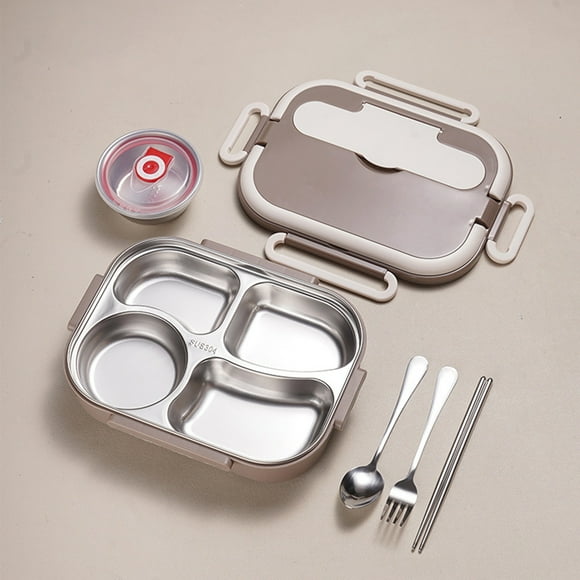 Meitianfacai Bento Box Stainless Steel Lunch Box Set for Kids Adult 4-Compartment Leakproof Insulated Lunch Containers for School Works, Metal Lunchbox Tray