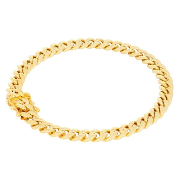 Nuragold 10k Real Yellow Gold Miami Cuban Lightweight Link 6.7mm Chain Bracelet (7"-9") Italian Jewelry for Men & Women
