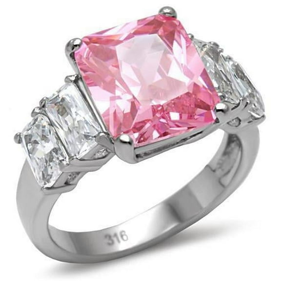 High polished (no plating) Stainless Steel Ring with AAA Grade CZ in Rose for Women Style TK088