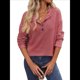 thumbnail image 1 of Suéter Tipo Túnica Informal de Larga con Cuello en V para Mujer, Estilo Henley, para Otoño, A , para el Trabajo Rosa L, 1 of 9