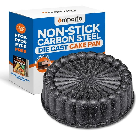 Baking Pan - Two-Layered Nonstick Gray Marble Coating, DieCast Aluminum Fluted Cake Pan, Oven Safe (Up To 450° F), Recipe Booklet Included, Classic Pan, Gray