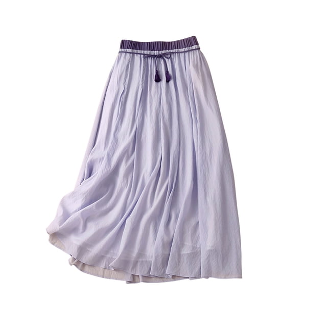 Birdeem Jupes pour Femmes Été Rétro Double Couche Coton et Lin Taille Élastique