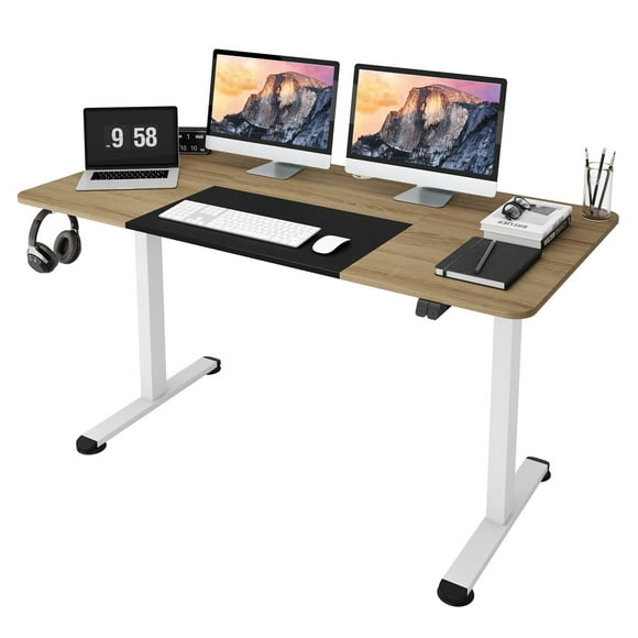 Gymax 55'' Electric Standing Desk Height Adjustable Home Office Table w/ Hook Oak