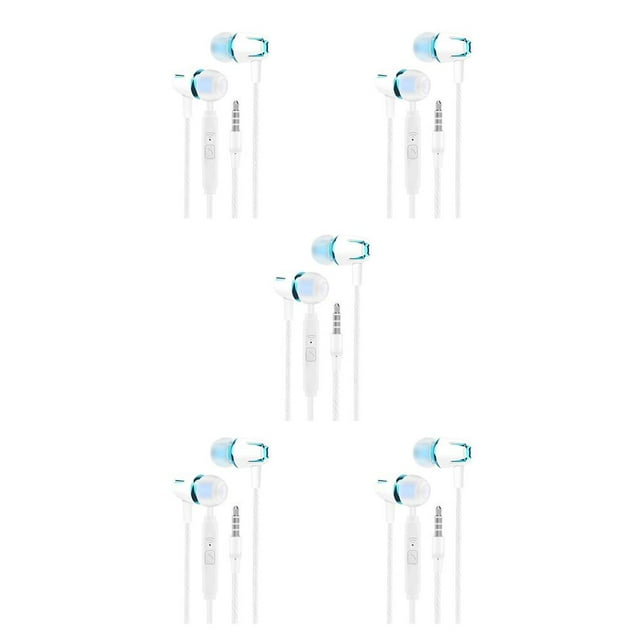 Decodeary Tablette Écouteurs Filaires avec Micro Portable Camping Randonnée Voyage Contrôle Intra-Auriculaire Casque 3.5mm Sport Bleu 5Ensemble