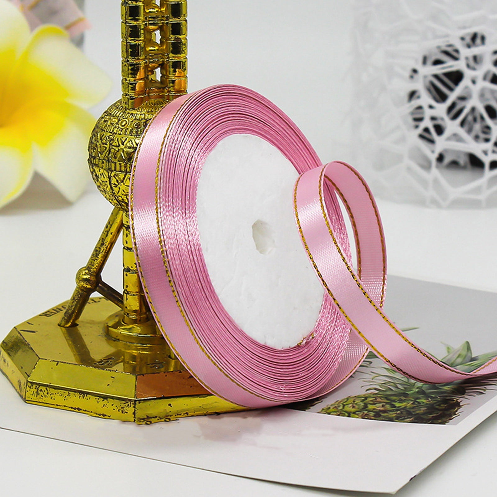 YWIYIUD 2Roll 25 Yards 72ft Satin Ribbon with Gold Edges Exquisite Satin Ribbon Gift Wrapping Accessories for Crafts,Wedding Decorations Gift Package Wrapping