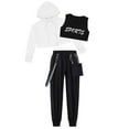 thumbnail image 3 of Doomiva 3 Pcs Hiphop Jazz Dance Outfit for Kids Girls Hoodie Crop Top Vest Punk Chain Harem Pants Activewear White 12, 3 of 5