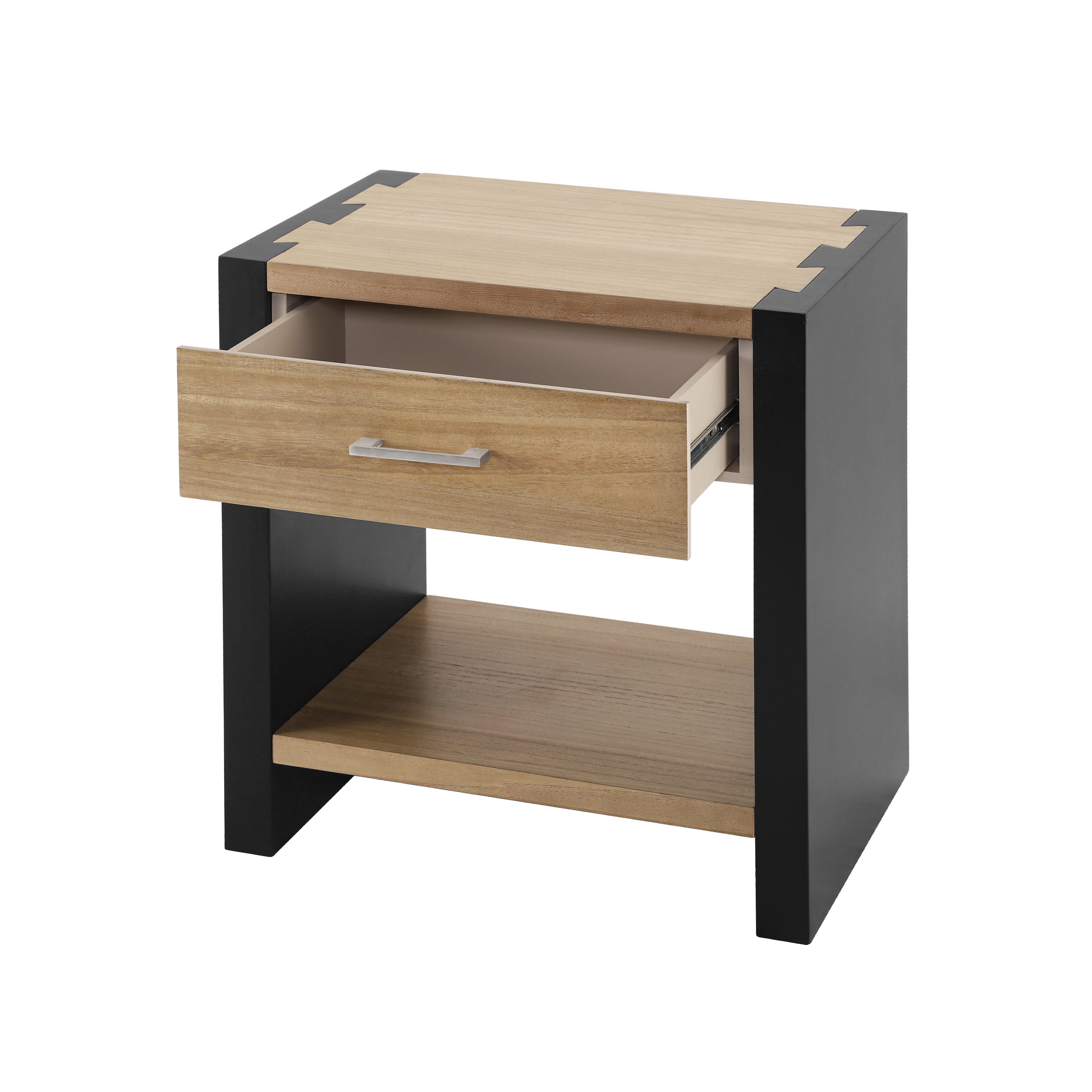 Euroco 25.25" Tall Nightstand with Storage Drawer,Solid Wood Bedside Table End Side Table with Bottom Shelf for Bedroom,Black